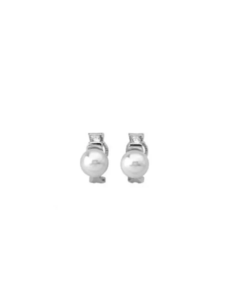 Tu & Yo Earrings|Majorica Silver Earrings Selene With 9Mm White Pearl And Zircons