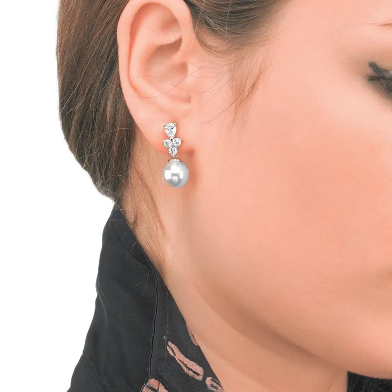 Bridal Earrings|Majorica Silver Earrings Venus With 10Mm White Pearl And Zircons