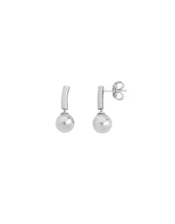 Pearl Drop Earrings|Majorica Silver Espiga Earrings With 8Mm Round White Pearl