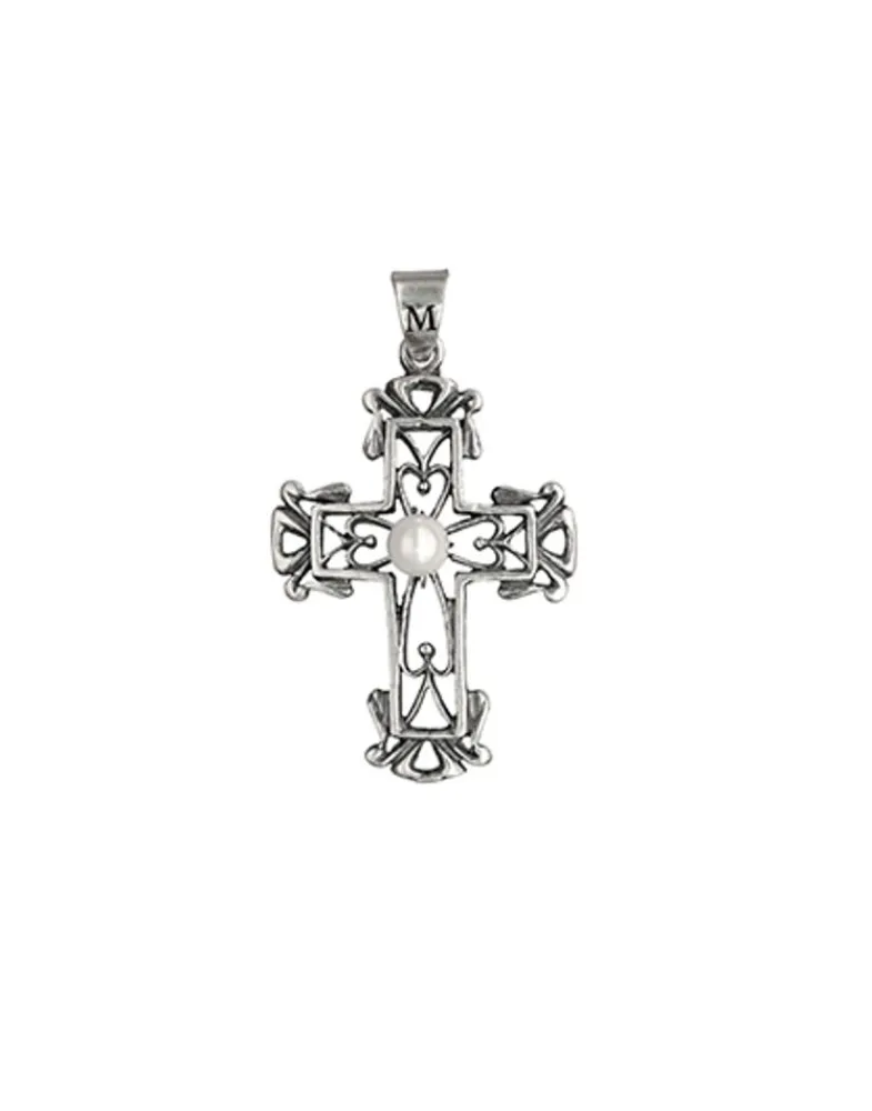 Pendant Chain|Majorica Silver Medieval Cross Pendant With Round Pearl