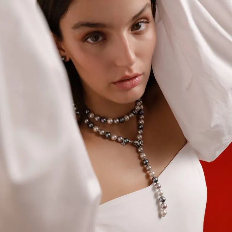 Long Pearl Necklaces|Majorica Silver Necklace Lyra 10Mm 90Cm White, Gray And Nuage