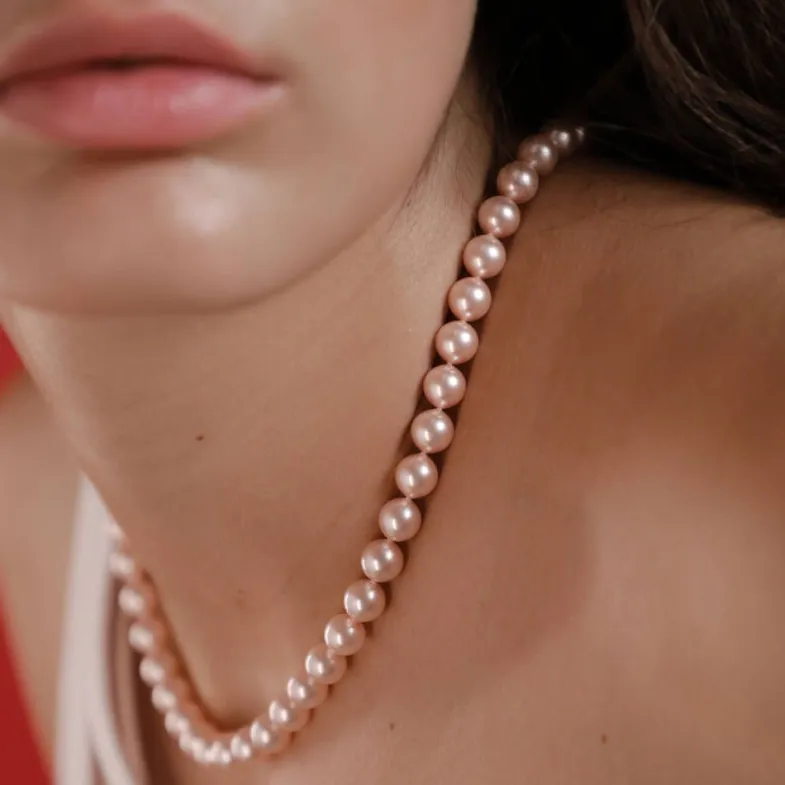 Long Pearl Necklaces|Majorica Silver Necklace Lyra 6Mm Pink Pearl 40Cm