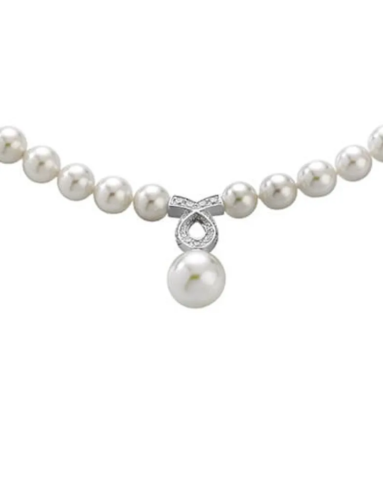 Pearl Chokers|Majorica Silver Pearl Necklace Lilit With Zircons 8Mm 43Cm