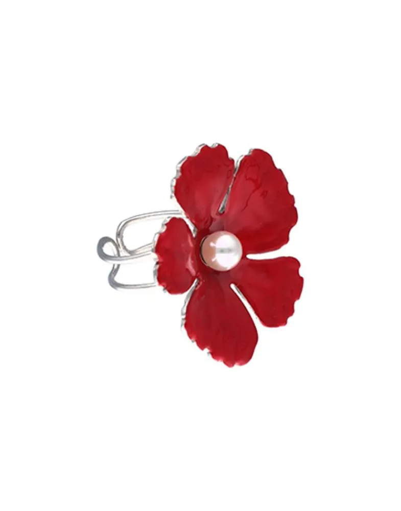 Large Pearl Rings|Majorica Silver Santorini Large Red Flower Ring