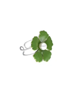 Medium-Sized Rings|Majorica Silver Santorini Small Olive Green Flower Ring