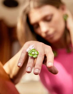 Medium-Sized Rings|Majorica Silver Santorini Small Olive Green Flower Ring
