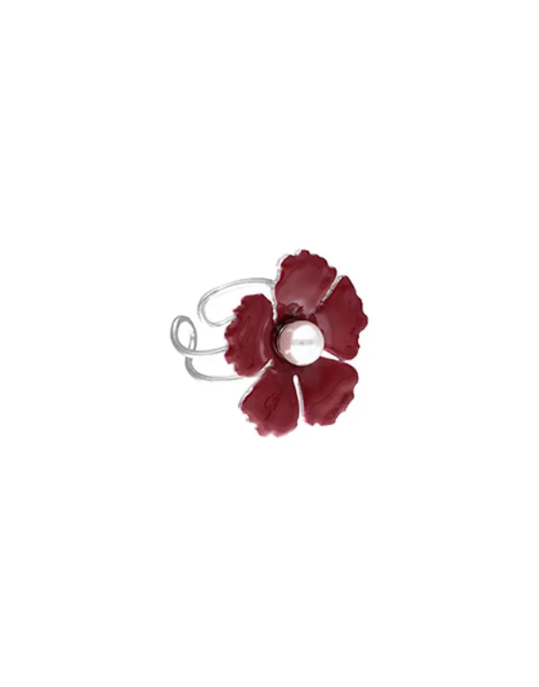 Medium-Sized Rings|Majorica Silver Santorini Small Red Flower Ring