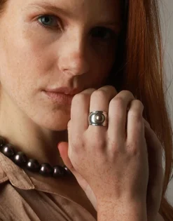 Large Pearl Rings|Majorica Silver Tahiti Ring With Tahiti Half-Ball Pearl