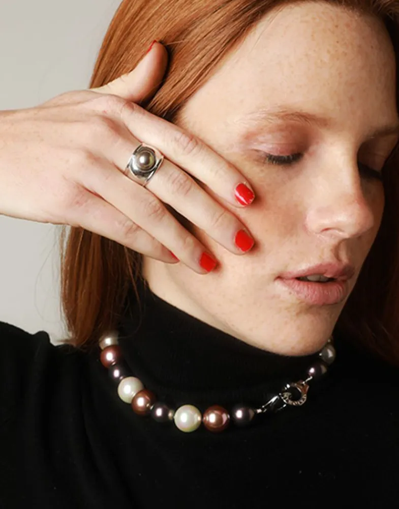 Large Pearl Rings|Majorica Silver Tahiti Ring With Tahiti Half-Ball Pearl
