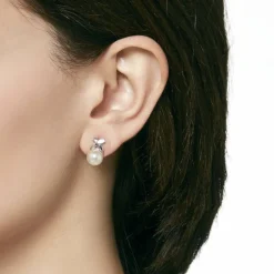 Short Earrings|Majorica Silver Vega Earrings With Round White Pearl