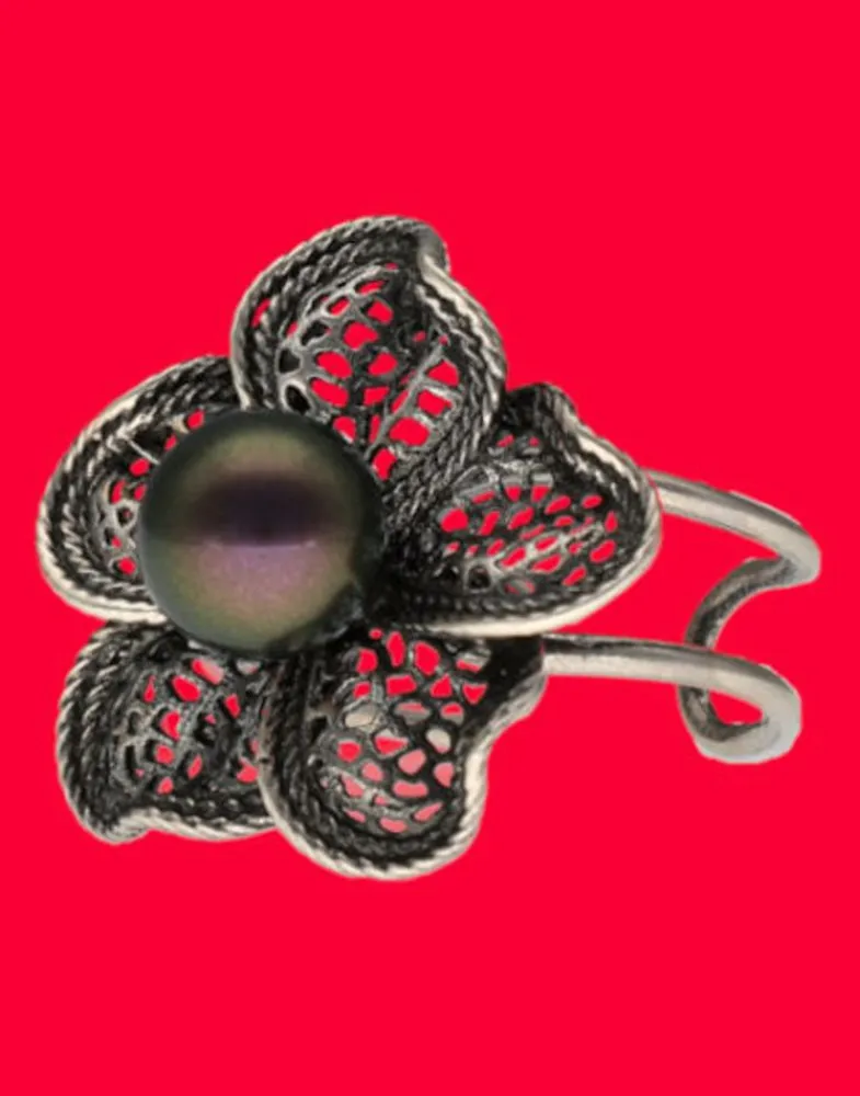 Medium-Sized Rings|Majorica Tahiti Pearl Ring With Flower Peregrina