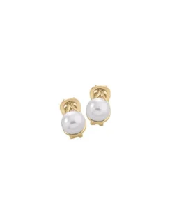 Short Earrings|Majorica Vega 90S Gold Earrings With Round Pearl